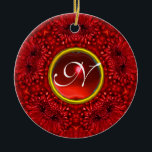 ORNAMENTO DE CERÂMICA RED DAHLIA RUBY MONOGRAM<br><div class="desc">Uma joia elegante,  colorida e única,  com um inativo brilhante de pedra rubi. Modelagem e renderização de enfermeiras muito precisas no 3D Studio Max por parte de Búlgaro Lumini .Part da série Hyper Talismans.</div>