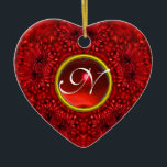 Ornamento De Cerâmica RED DAHLIA RUBY MONOGRAM Heart<br><div class="desc">Uma joia elegante,  colorida e única,  com um inativo brilhante de pedra rubi. Modelagem e renderização de enfermeiras muito precisas no 3D Studio Max por parte de Búlgaro Lumini .Part da série Hyper Talismans.</div>