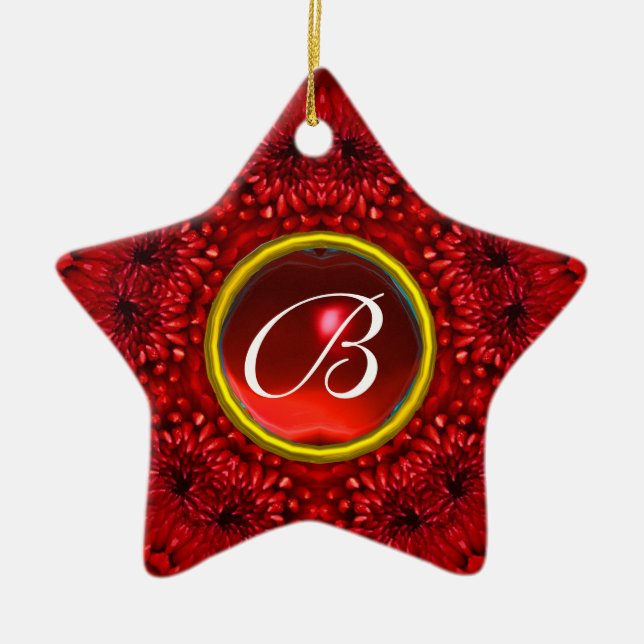 Ornamento De Cerâmica RED DAHLIA RUBY MONOGRAM Star (Frente)