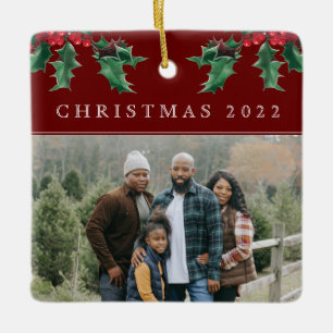 Ornamento De Cerâmica Red de Fotografia Personalizada Simples de Holly B