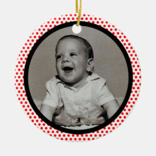 Ornamento De Cerâmica Red Dots Black Trim Photo Frame