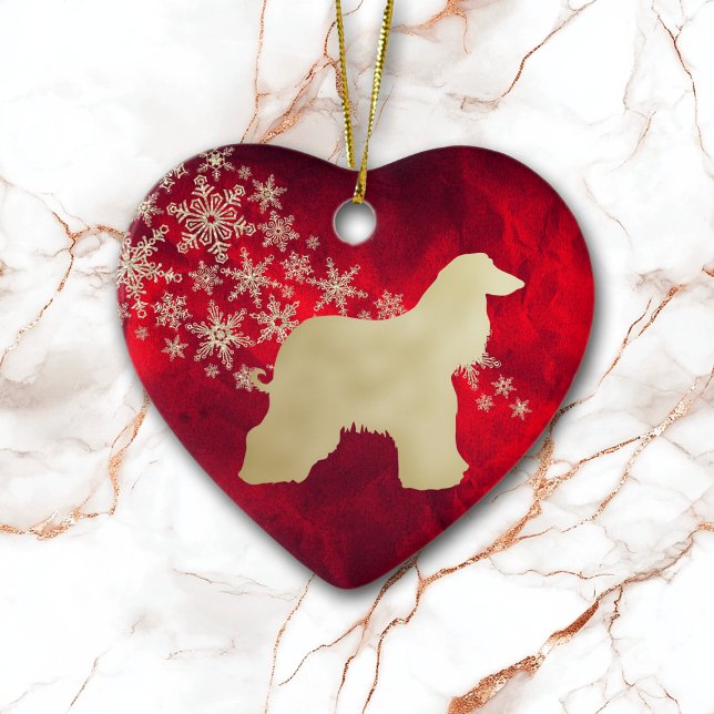 Ornamento De Cerâmica Red Dourado Snowflake Afghan Hound (Criador carregado)