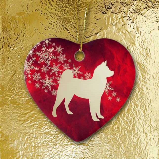Ornamento De Cerâmica Red Dourado Snowflake Akita Dog (Criador carregado)