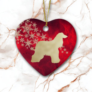 Ornamento De Cerâmica Red Dourado Snowflake - Hound Afegão