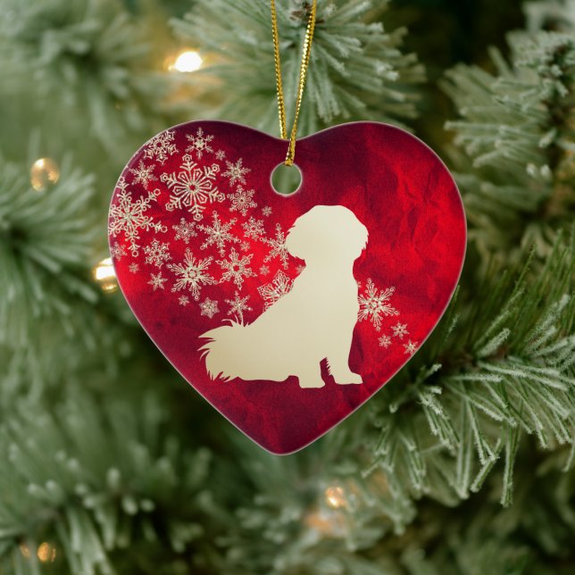 Ornamento De Cerâmica Red Dourado Snowflake Shih Tzu Dog (Árvore)