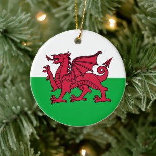 Ornamento De Cerâmica Red Dragon Celtic Flag & Welsh