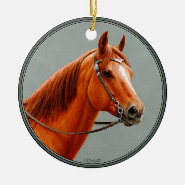 Ornamento De Cerâmica Red Dun Chestnut Sorrel Western Quarter Horse (Frente)