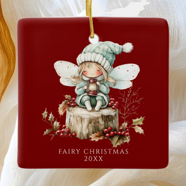 Ornamento De Cerâmica Red Fairy Felry Christmas (Criador carregado)