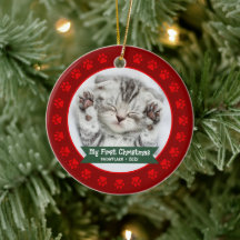 Red First Christmas Pet Kitten Photo Paws Personal