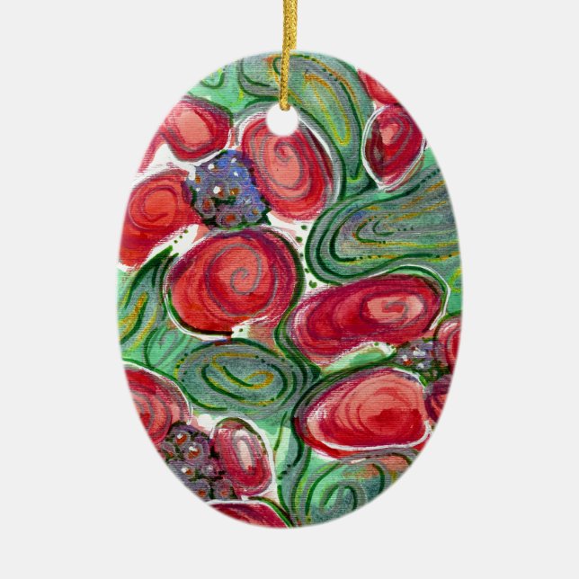 Ornamento De Cerâmica Red Flowers Fantasy (Frente)