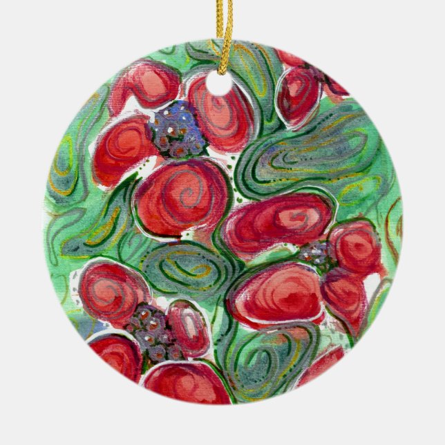 Ornamento De Cerâmica Red Flowers Fantasy (Frente)