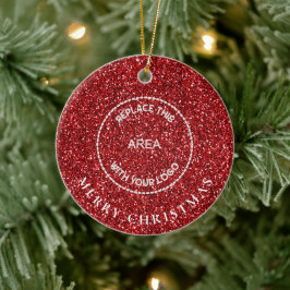 Ornamento De Cerâmica Red Glitter Logo Nome da empresa Merry Christmas