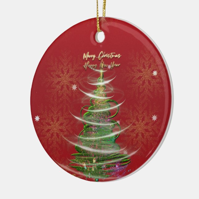 Ornamento De Cerâmica Red & Gold Snowflake Holiday ceramic ornament  (Esquerda)