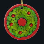 Ornamento De Cerâmica Red Green Cornflake Holly Wreath Christmas Cookie<br><div class="desc">O ornamento apresenta uma ilustração original de um delicioso biscoito de Natal, em forma de uma coroa verde. Este design de assar de férias também está disponível em outros produtos. Muitos outros sabores também estão disponíveis! Não vê o que está procurando? Precisa de ajuda para a personalização? Entre em contato...</div>