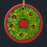Ornamento De Cerâmica Red Green Cornflake Holly Wreath Christmas Cookie<br><div class="desc">O ornamento apresenta uma ilustração original de um delicioso biscoito de Natal, em forma de uma coroa verde. Este design de assar de férias também está disponível em outros produtos. Muitos outros sabores também estão disponíveis! Não vê o que está procurando? Precisa de ajuda para a personalização? Entre em contato...</div>