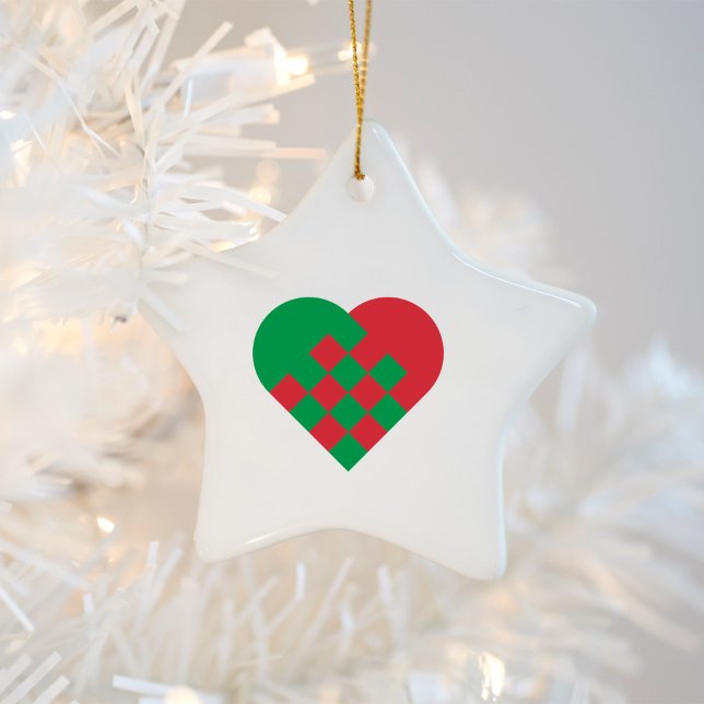 Ornamento De Cerâmica Red Green Danish Heart (Red Green Danish Heart Star Shaped Ceramic Ornament)