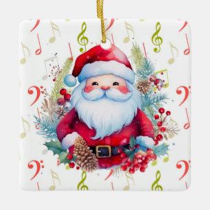 Ornamento De Cerâmica Red Green Music Notes e Papai Noel