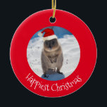 Ornamento De Cerâmica Red Happiest Christmas Quokka Beach Austrália<br><div class="desc">O Natal é celebrado na praia, na Austrália, como é no verão. E o seu Natal não pode ficar melhor, mais feliz e mais bonito do que com esta quokka - o animal mais feliz do mundo. Decorar e iluminar sua árvore com este ornamento exclusivo. Vai definitivamente pôr um sorriso...</div>