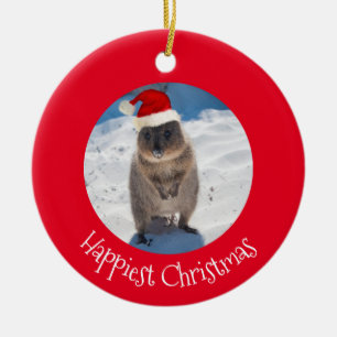 Ornamento De Cerâmica Red Happiest Christmas Quokka Beach Austrália