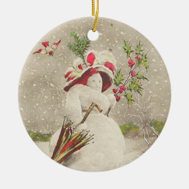 Ornamento De Cerâmica Red Hat SnowWomen Ornament (Frente)