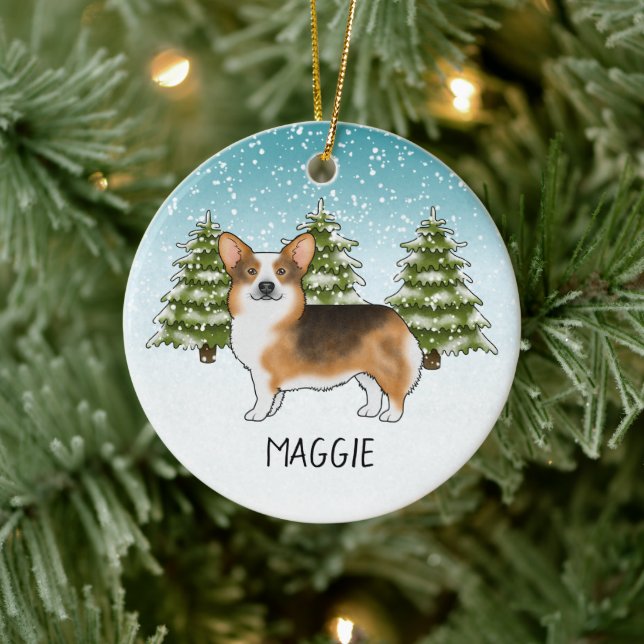 Ornamento De Cerâmica Red Headed Tri Pembroke Corgi Natal (Árvore)
