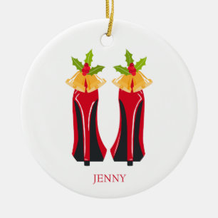 Ornamento De Cerâmica Red High Heels com Sinos de Natal