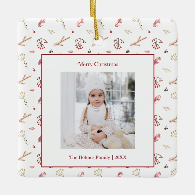 Ornamento De Cerâmica Red Holly Berry Holiday Ornament (Frente)