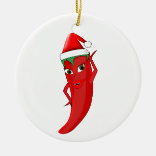 Ornamento De Cerâmica Red Hot Pepper Diva Com Santas Hat