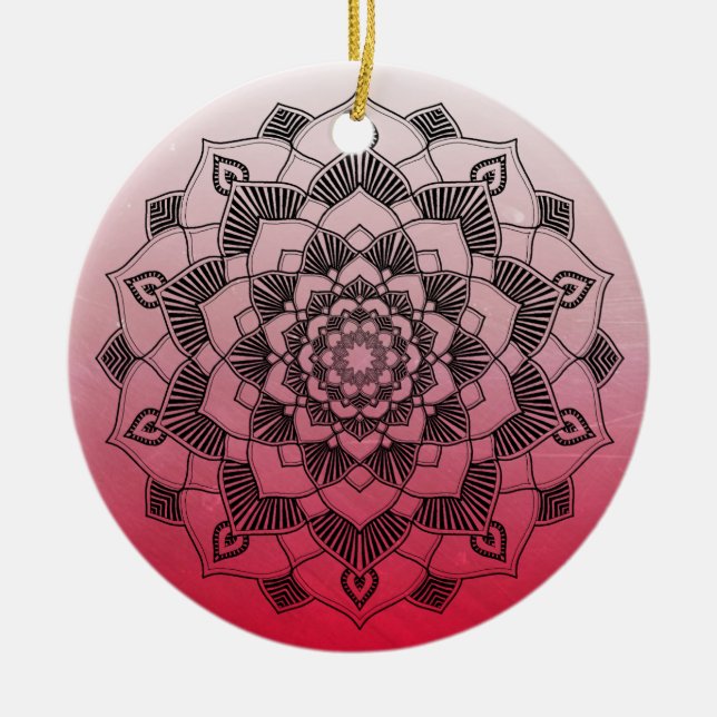 Ornamento De Cerâmica Red Mandala Abstrato Belo Natal (Frente)