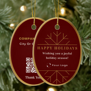 Ornamento De Cerâmica Red Modern Christmas Business Logo QR code