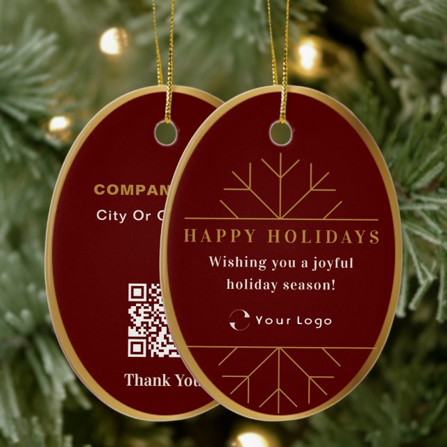 Ornamento De Cerâmica Red Modern Christmas Business Logo QR code (Criador carregado)