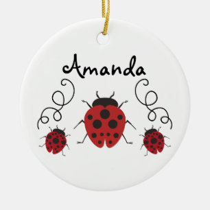 Ornamento De Cerâmica Red Modern Ladybug Personalize-o