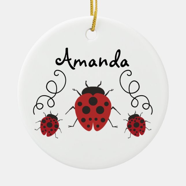 Ornamento De Cerâmica Red Modern Ladybug Personalize-o (Frente)