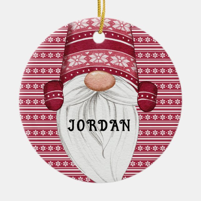 Ornamento De Cerâmica Red Nordic Gnome Personalizado (Frente)