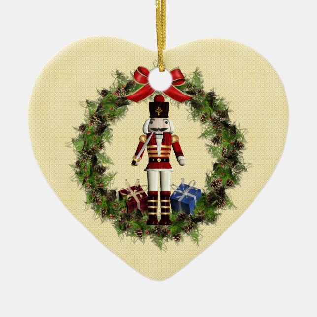 Ornamento De Cerâmica Red Nutcracker Wreath Hearnament (Frente)