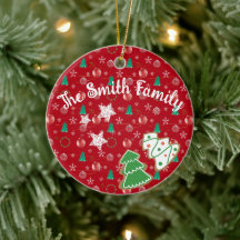 Red Ornaments & Watercolor Pines Christmas