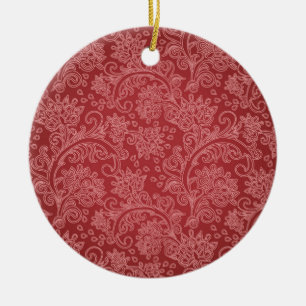 Ornamento De Cerâmica Red Paisley Damask Designer Floral Classic
