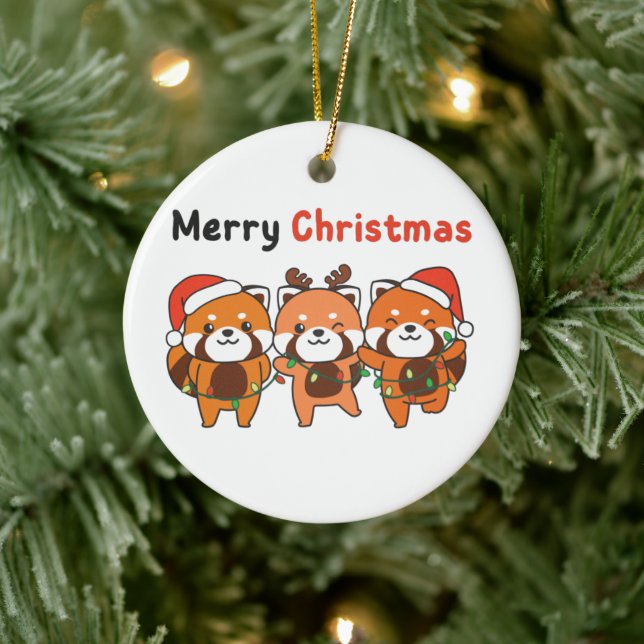 Ornamento De Cerâmica Red Panda Christmas Pandas Feliz Natal Cer (Árvore)