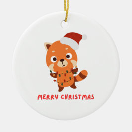 Ornamento De Cerâmica Red Panda Felry Christmas