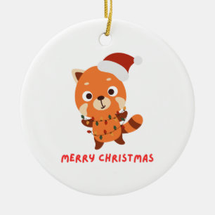 Ornamento De Cerâmica Red Panda Felry Christmas