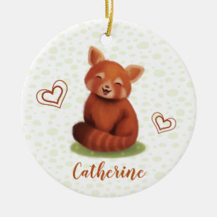 Ornamento De Cerâmica Red Panda Personalizado Nome Cerâmico