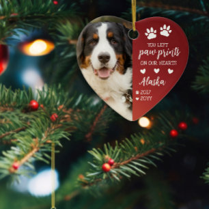 Ornamento De Cerâmica Red Paw Imprime Em Nossos Corações Foto Pet