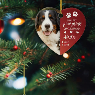 Ornamento De Cerâmica Red Paw Imprime Em Nossos Corações Foto Pet