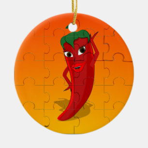 Ornamento De Cerâmica Red Pepper Diva Jigsee Quebra-cabeça
