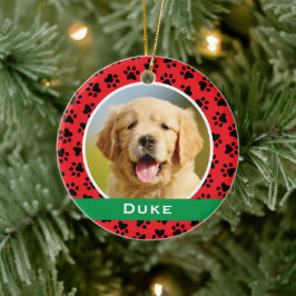 Ornamento De Cerâmica Red Pet Paw Imprime o Nome Personalizado do Cão Fo