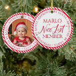 Ornamento De Cerâmica Red Photo Papai noel Nice List Member Christmas<br><div class="desc">Personalize este ornamento com sua própria foto e nome para uma adição personalizada à sua árvore. As cores podem ser alteradas através do botão "Personalizar o computador" acima.</div>