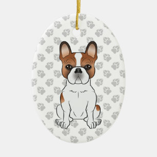 Ornamento De Cerâmica Red Piebald French Bulldog Cute Cartoon Dog & Text