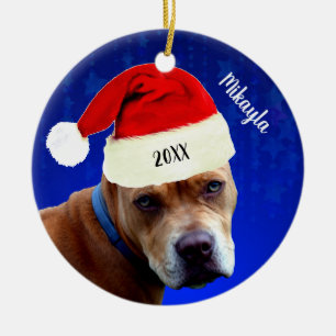 Ornamento De Cerâmica Red Pit Bull com Natal