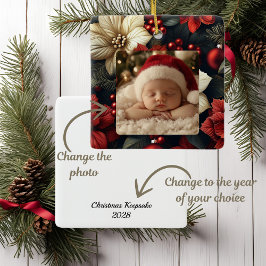 Ornamento De Cerâmica Red Poinsettia Christmas Keepsaquê