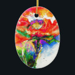 Ornamento De Cerâmica Red Poppy<br><div class="desc">pintura romântica de cor-de-água de papoila vermelha vibrante e vibrante abstrato,  de H Cooper</div>